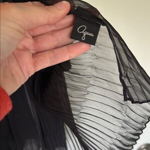 Aqua Black Scarf with Pleated Texture and Generous Length